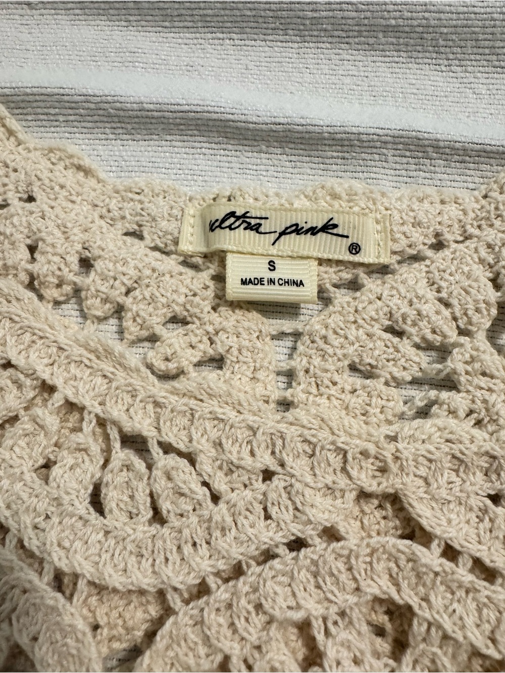 Ultra Pink Crochet Scoop Neck Knit Top Sweater - Cream Bohemian Size XS - Picture 6 of 10